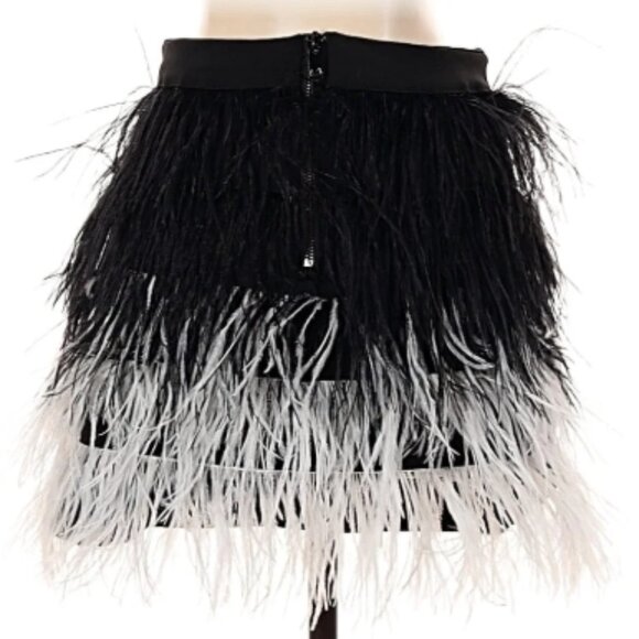 Feather Ombre Mini Skirt Black White Party Statement Skirt Size M - Picture 2 of 4